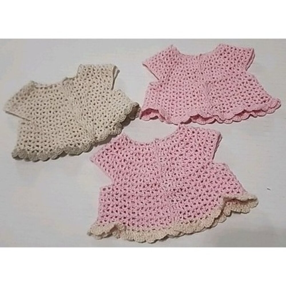 3 Adorable Handmade Crocheted Tops for 18 In American Girl Type Doll Clothes Lot